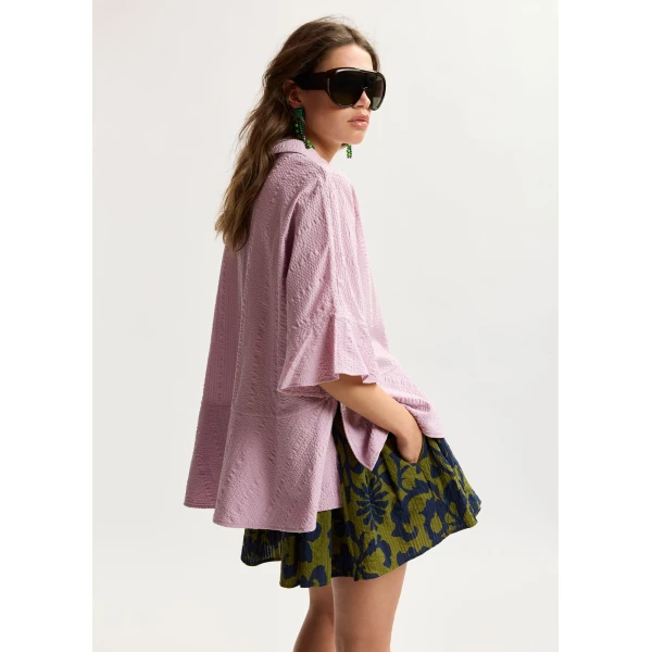 Essentiel Antwerp Light Pink Peplum Cotton Shirt With Contrasting Collar - Essentiel Antwerp Tops - Colorful Belgian Design - Shop at Luxury Shoes 