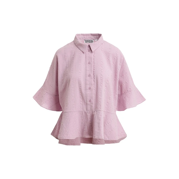 Essentiel Antwerp Light Pink Peplum Cotton Shirt With Contrasting Collar - Essentiel Antwerp Tops - Colorful Belgian Design - Shop at Luxury Shoes 