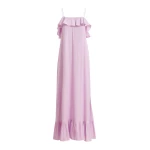Essentiel Antwerp Lilac Maxi Dress With Ruffled Neckline And Tie-Back Detail - Essentiel Antwerp Dresses - Colorful Belgian Design - Shop at Luxury Shoes 