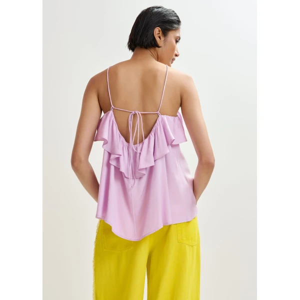 Essentiel Antwerp Lilac Ruffled Camisole Top With Tie-Back Detail - Essentiel Antwerp Tops - Colorful Belgian Design - Shop at Luxury Shoes 