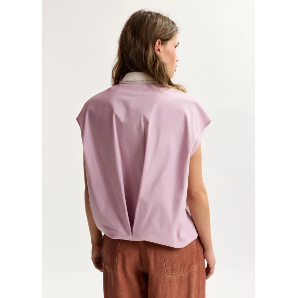 Essentiel Antwerp Lilac Sleeveless Cotton Shirt With Embellished Collar - Essentiel Antwerp Tops - Colorful Belgian Design - Shop at Luxury Shoes 
