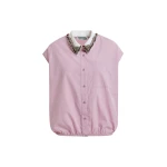 Essentiel Antwerp Lilac Sleeveless Cotton Shirt With Embellished Collar - Essentiel Antwerp Tops - Colorful Belgian Design - Shop at Luxury Shoes 