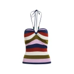 Essentiel Antwerp Navy And Multicolor Striped Halterneck Knit Top - Essentiel Antwerp Tops - Colorful Belgian Design - Shop at Luxury Shoes 