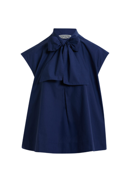 Essentiel Antwerp Navy Sleeveless Top With Tie Neckline - Essentiel Antwerp Tops - Colorful Belgian Design - Shop at Luxury Shoes 