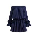 Essentiel Antwerp Navy Strapless Cotton Mini Dress With Rosette Details - Essentiel Antwerp Dresses - Colorful Belgian Design - Shop at Luxury Shoes 