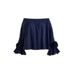 Essentiel Antwerp Navy Strapless Cotton Top With Rosette Details - Essentiel Antwerp Tops - Colorful Belgian Design - Shop at Luxury Shoes 