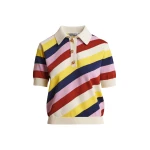 Essentiel Antwerp Off-White And Multicolor Striped Knit Polo With Constrasting Buttons - Essentiel Antwerp Tops - Colorful Belgian Design - Shop at Luxury Shoes 