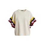 Essentiel Antwerp Off-White Knitted Top With Multicolored Striped Layered Sleeves - Essentiel Antwerp Tops - Colorful Belgian Design - Shop at Luxury Shoes 