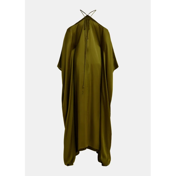 Essentiel Antwerp Olive Green Halterneck Maxi Dress With Waterfall Sides - Essentiel Antwerp Dresses - Colorful Belgian Design - Shop at Luxury Shoes 