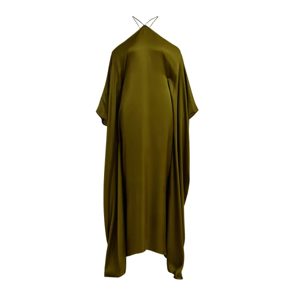 Essentiel Antwerp Olive Green Halterneck Maxi Dress With Waterfall Sides - Essentiel Antwerp Dresses - Colorful Belgian Design - Shop at Luxury Shoes 