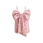 Essentiel Antwerp Pink And Brown Floral Print Cotton Top With Bow Detail - Essentiel Antwerp Tops - Colorful Belgian Design - Shop at Luxury Shoes 