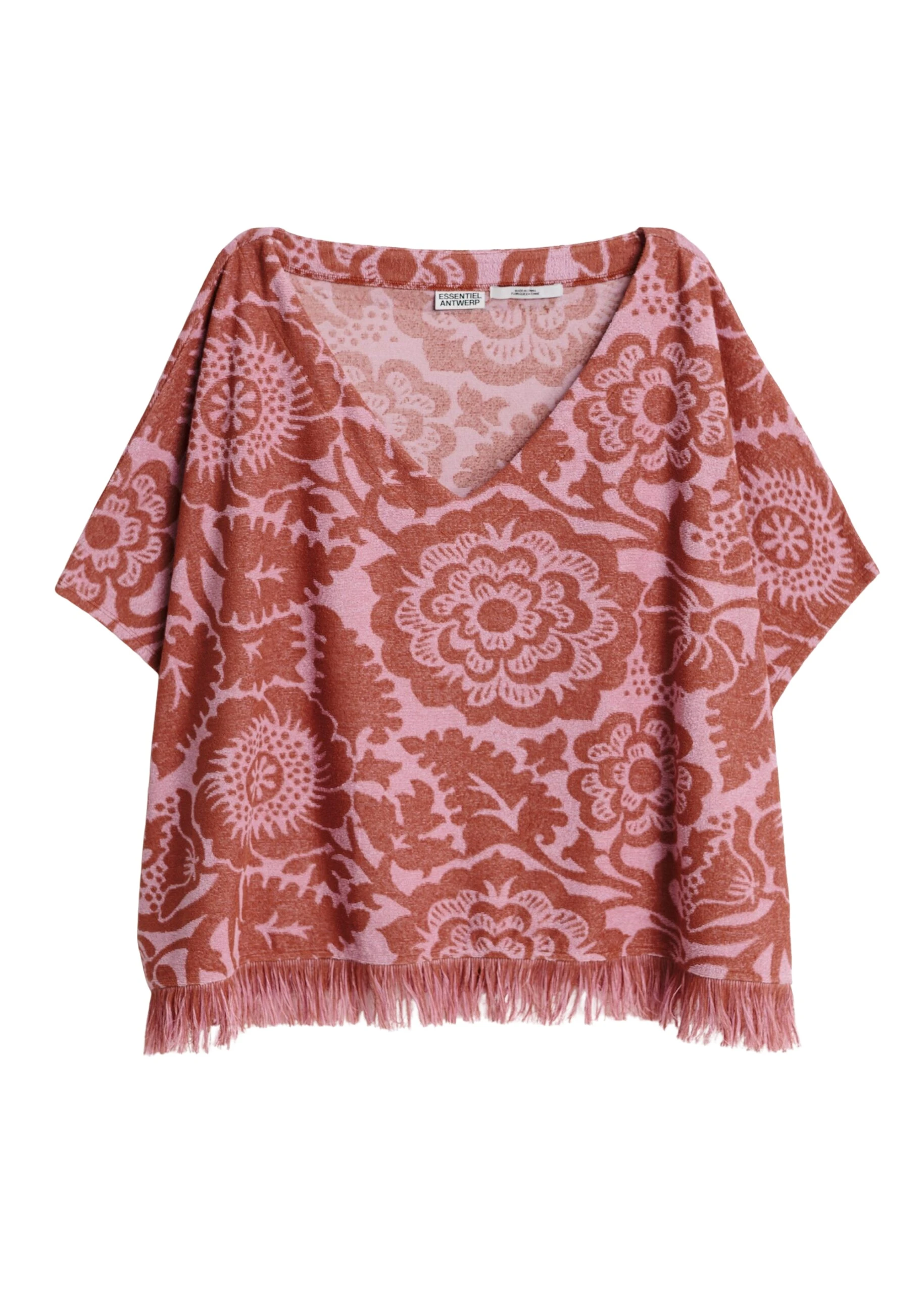 Essentiel-Antwerp-Pink-And-Brown-Textured-Floral-Jacquard-Cotton-Blend-Top-With-Fringed-Trims-scaled67873_nobg Essentiel Antwerp Pink And Brown Textured Floral Jacquard Cotton-Blend Top With Fringed Trims - Essentiel Antwerp Tops - Colorful Belgian Design - Shop at Luxury Shoes