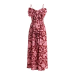Essentiel Antwerp Pink And Dark Red Floral Print Babydoll Midi Dress With Bow Detail - Essentiel Antwerp Dresses - Colorful Belgian Design - Shop at Luxury Shoes 