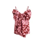 Essentiel Antwerp Pink And Dark Red Floral Print Cotton Top With Bow Detail - Essentiel Antwerp Tops - Colorful Belgian Design - Shop at Luxury Shoes 