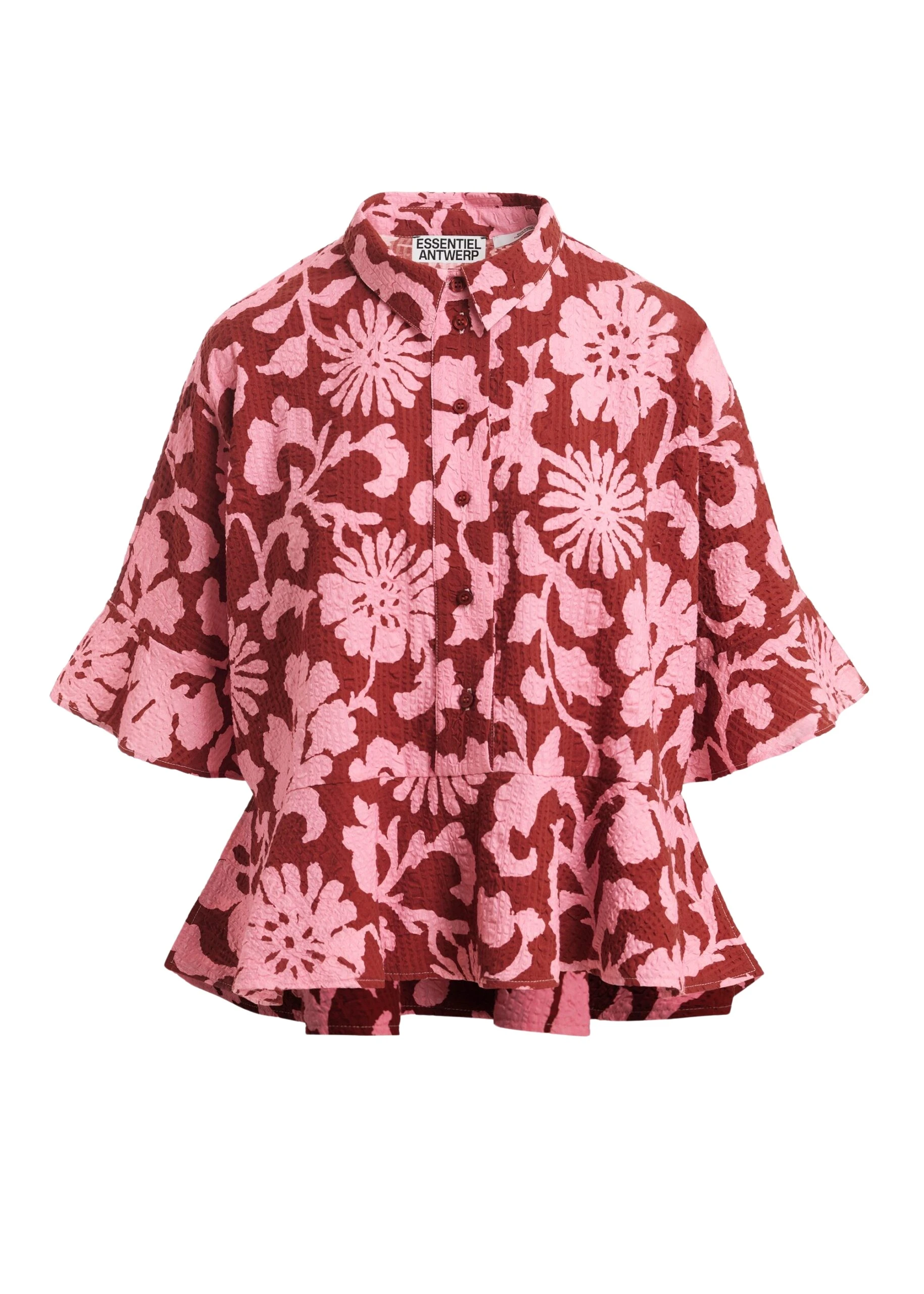 Essentiel-Antwerp-Pink-And-Dark-Red-Peplum-Cotton-Shirt-With-Contrasting-Collar-scaled67312_nobg Essentiel Antwerp Pink And Dark Red Peplum Cotton Shirt With Contrasting Collar - Essentiel Antwerp Tops - Colorful Belgian Design - Shop at Luxury Shoes