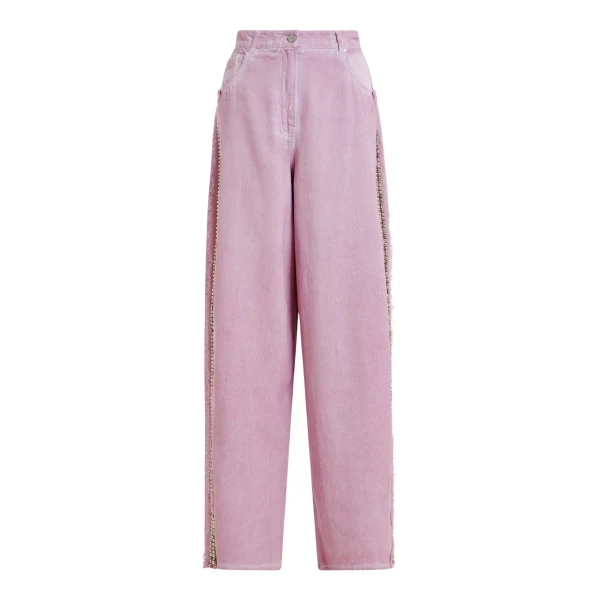 Essentiel Antwerp Purple High-Rise Wide-Leg Jeans With Embellished Side Trims - Essentiel Antwerp Pants - Colorful Belgian Design - Shop at Luxury Shoes 