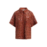 Essentiel Antwerp Rust Sequin-Embellished Short-Sleeve Shirt - Essentiel Antwerp Shorts - Colorful Belgian Design - Shop at Luxury Shoes 
