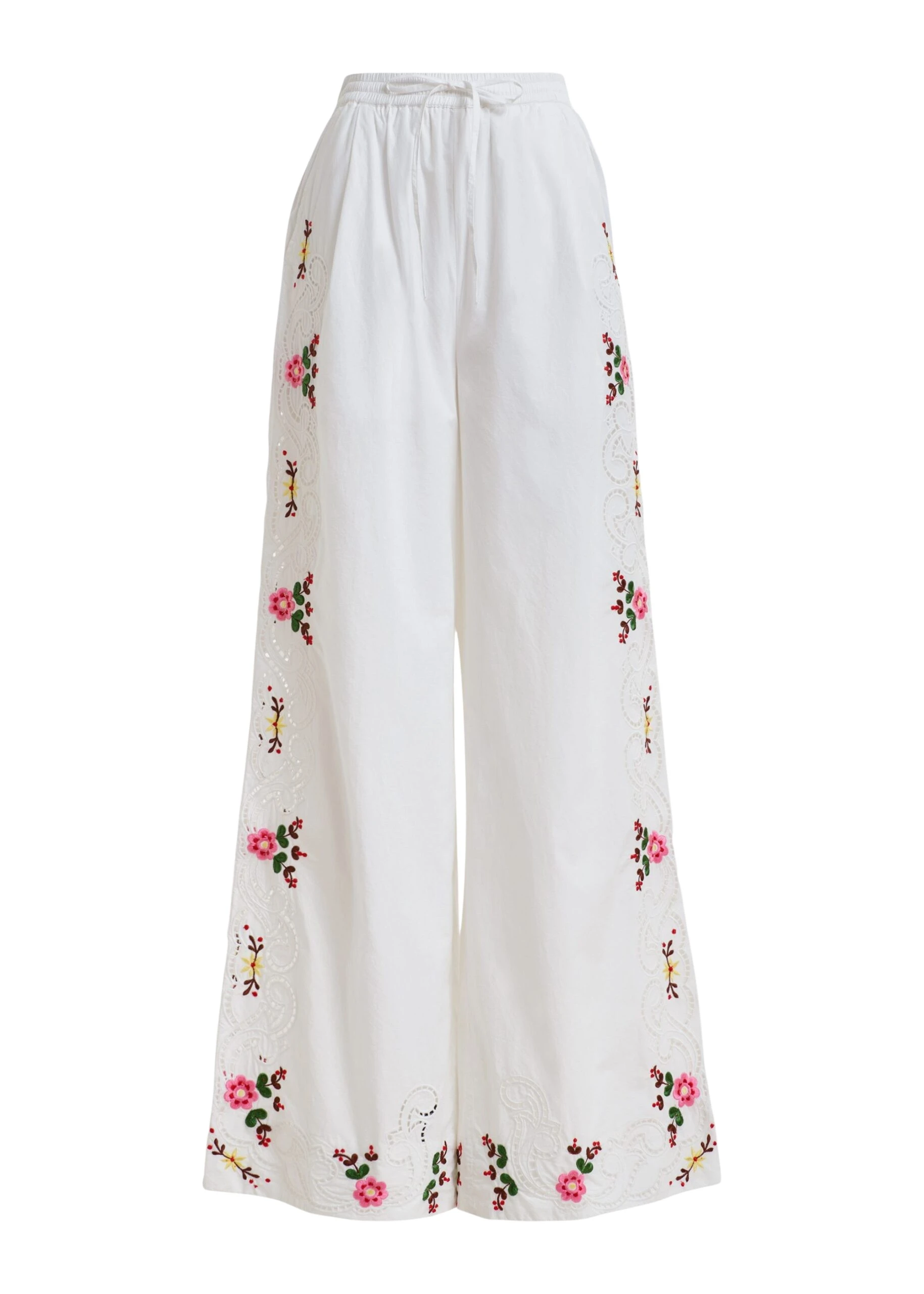 Essentiel-Antwerp-White-And-Multicolor-Floral-Embroidered-Wide-Leg-Cotton-Trousers-scaled49002_nobg Essentiel Antwerp White And Multicolor Floral Embroidered Wide-Leg Cotton Trousers - Essentiel Antwerp Pants - Colorful Belgian Design - Shop at Luxury Shoes