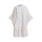Essentiel Antwerp White Broderie Anglaise Cotton Mini Dress With Ruffled Trims - Essentiel Antwerp Dresses - Colorful Belgian Design - Shop at Luxury Shoes 