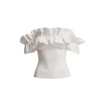 Essentiel Antwerp White Off-Shoulder Knit Top With Ruffle Trim - Essentiel Antwerp Tops - Colorful Belgian Design - Shop at Luxury Shoes 