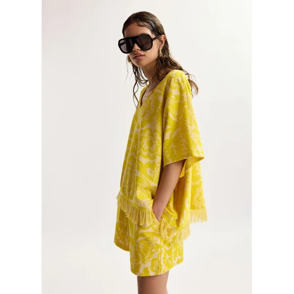 Essentiel Antwerp Yellow Floral Jacquard Cotton-Blend Shorts With Drawstring Waist - Essentiel Antwerp Shorts - Colorful Belgian Design - Shop at Luxury Shoes 