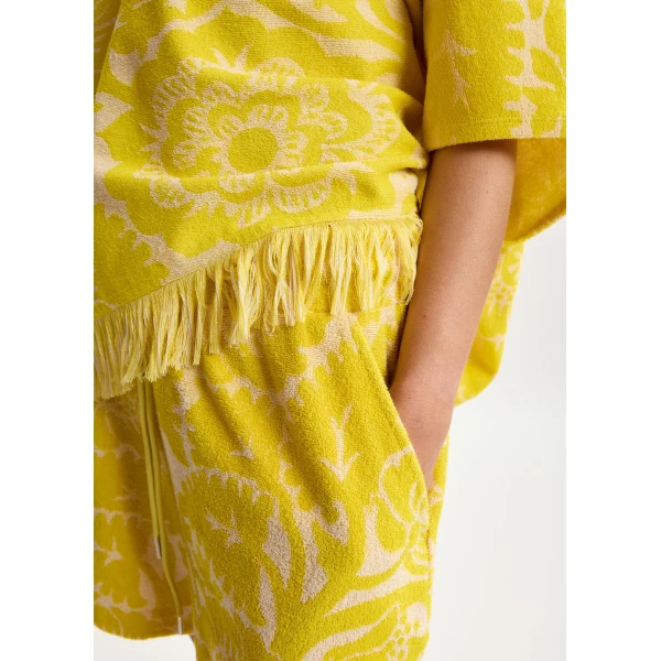 Essentiel Antwerp Yellow Floral Jacquard Cotton-Blend Shorts With Drawstring Waist - Essentiel Antwerp Shorts - Colorful Belgian Design - Shop at Luxury Shoes 