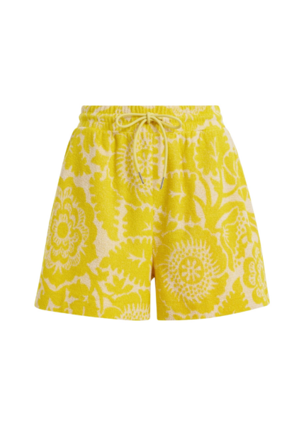 Essentiel Antwerp Yellow Floral Jacquard Cotton-Blend Shorts With Drawstring Waist - Essentiel Antwerp Shorts - Colorful Belgian Design - Shop at Luxury Shoes 