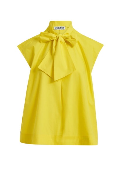 Essentiel Antwerp Yellow Sleeveless Top With Tie Neckline - Essentiel Antwerp Tops - Colorful Belgian Design - Shop at Luxury Shoes 