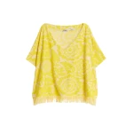 Essentiel Antwerp Yellow Textured Floral Jacquard Cotton-Blend Top With Fringed Trims - Essentiel Antwerp Tops - Colorful Belgian Design - Shop at Luxury Shoes 