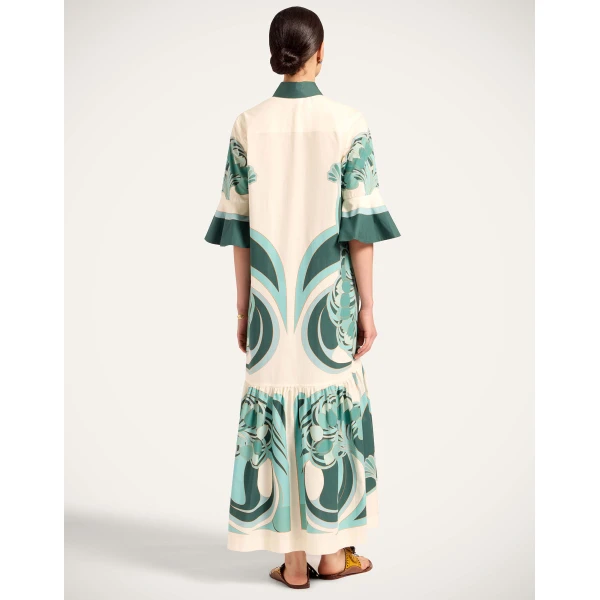 La DoubleJ Artemis Dress Blooming Tulip Placée Dark Green in Cotton Poplin - Dresses - Milanese Maximalist Fashion at Luxury Shoes 