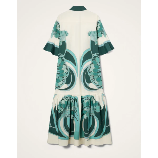 La DoubleJ Artemis Dress Blooming Tulip Placée Dark Green in Cotton Poplin - Dresses - Milanese Maximalist Fashion at Luxury Shoes 