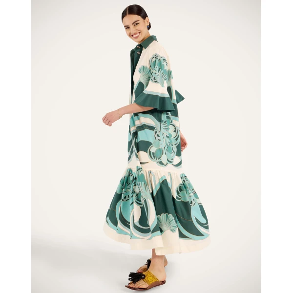 La DoubleJ Artemis Dress Blooming Tulip Placée Dark Green in Cotton Poplin - Dresses - Milanese Maximalist Fashion at Luxury Shoes 
