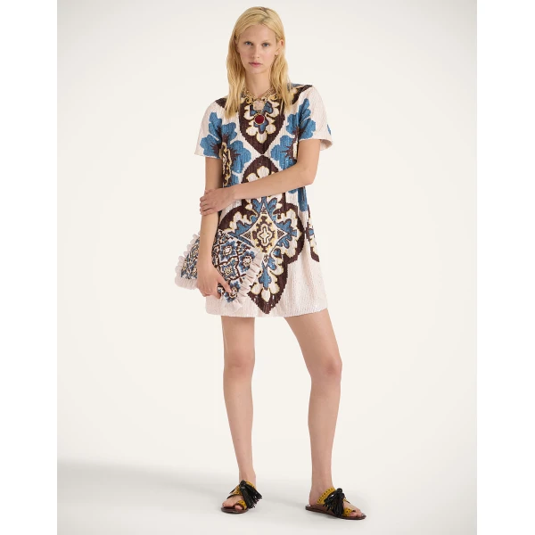 La DoubleJ Chemise Swing Dress Jive Macro White in Silk Twill - Dresses - Milanese Maximalist Fashion at Luxury Shoes 