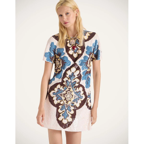 La DoubleJ Chemise Swing Dress Jive Macro White in Silk Twill - Dresses - Milanese Maximalist Fashion at Luxury Shoes 