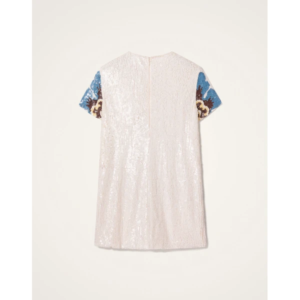 La DoubleJ Chemise Swing Dress Jive Macro White in Silk Twill - Dresses - Milanese Maximalist Fashion at Luxury Shoes 
