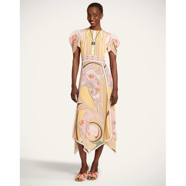 La DoubleJ Cherie Scarf Dress Tulip Placée Pale Pink in Crepe De Chine - Dresses - Milanese Maximalist Fashion at Luxury Shoes 