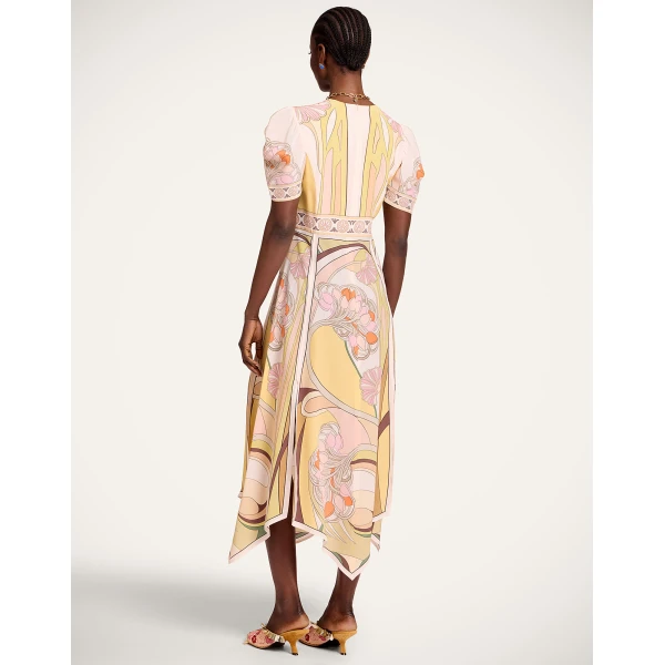 La DoubleJ Cherie Scarf Dress Tulip Placée Pale Pink in Crepe De Chine - Dresses - Milanese Maximalist Fashion at Luxury Shoes 