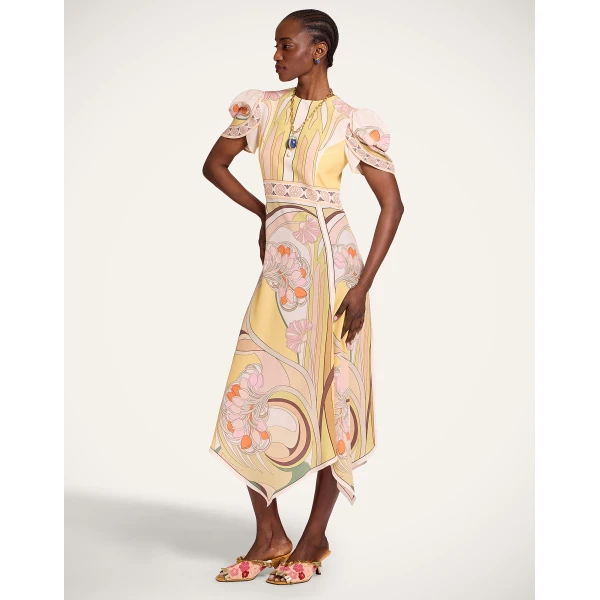 La DoubleJ Cherie Scarf Dress Tulip Placée Pale Pink in Crepe De Chine - Dresses - Milanese Maximalist Fashion at Luxury Shoes 