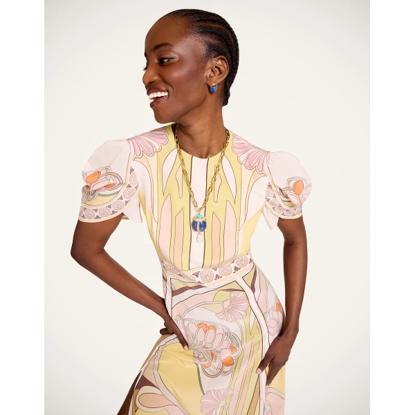 La DoubleJ Cherie Scarf Dress Tulip Placée Pale Pink in Crepe De Chine - Dresses - Milanese Maximalist Fashion at Luxury Shoes 