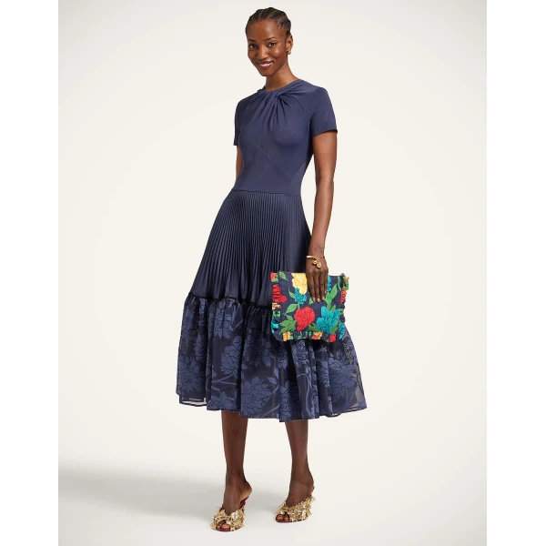 La DoubleJ Chignon Dress Solid Midnight Blue in Techno Voile - Dresses - Milanese Maximalist Fashion at Luxury Shoes 