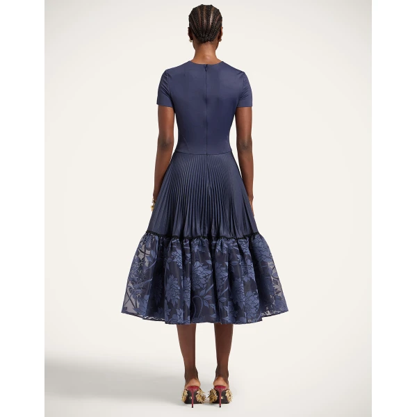 La DoubleJ Chignon Dress Solid Midnight Blue in Techno Voile - Dresses - Milanese Maximalist Fashion at Luxury Shoes 