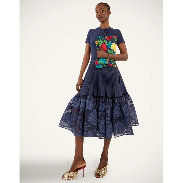 La DoubleJ Chignon Dress Solid Midnight Blue in Techno Voile - Dresses - Milanese Maximalist Fashion at Luxury Shoes 