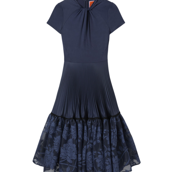 La DoubleJ Chignon Dress Solid Midnight Blue in Techno Voile - Dresses - Milanese Maximalist Fashion at Luxury Shoes 