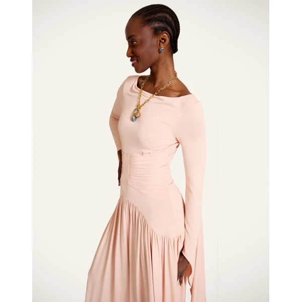 La DoubleJ Foyer Dress Queen Peony Blue in Crepe De Chine - Dresses - Milanese Maximalist Fashion at Luxury Shoes 