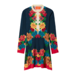 La DoubleJ Knit Long Sleeve Mini Swing Dress Queen Peony Placée Blue in Wool Silk Blend - Dresses - Milanese Maximalist Fashion at Luxury Shoes 