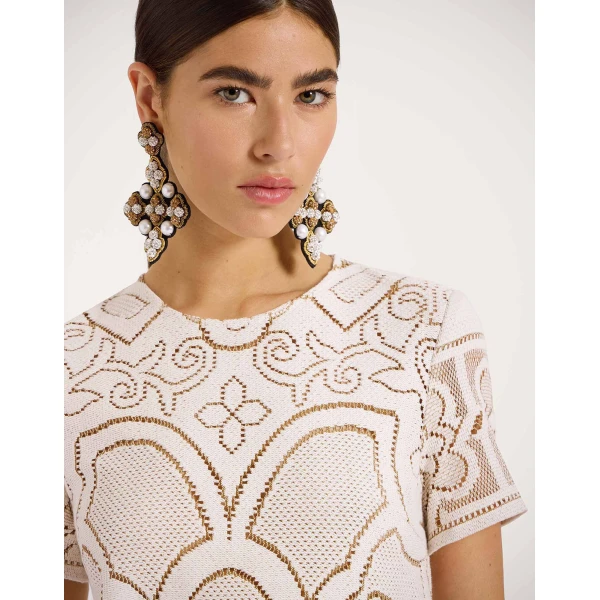 La DoubleJ Lacey Mini Swing Dress Solid White Smoke in Embroidered Cotton - Dresses - Milanese Maximalist Fashion at Luxury Shoes 