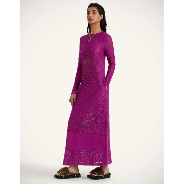 La DoubleJ Lacey Swing Dress Solid Purple in Embroidered Cotton - Dresses - Milanese Maximalist Fashion at Luxury Shoes 