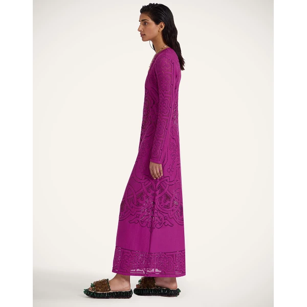 La DoubleJ Lacey Swing Dress Solid Purple in Embroidered Cotton - Dresses - Milanese Maximalist Fashion at Luxury Shoes 