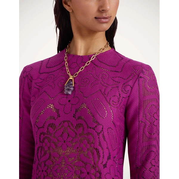 La DoubleJ Lacey Swing Dress Solid Purple in Embroidered Cotton - Dresses - Milanese Maximalist Fashion at Luxury Shoes 