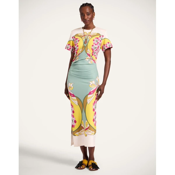 La DoubleJ Lela Dress Florette Placée Fuchsia in Interlock Jersey - Dresses - Milanese Maximalist Fashion at Luxury Shoes 